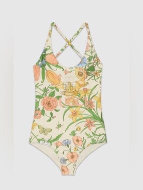 Gucci Cream Floral Print Swimsuit